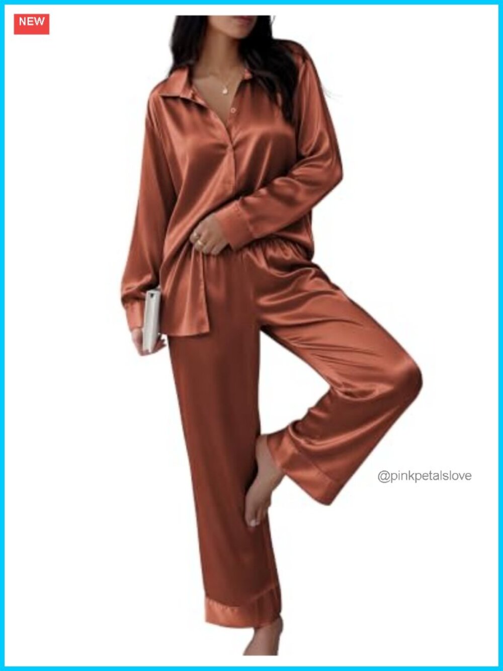 Satin Silk Pajama Set Long Sleeve 2 Piece Lounge Sleepwear Set